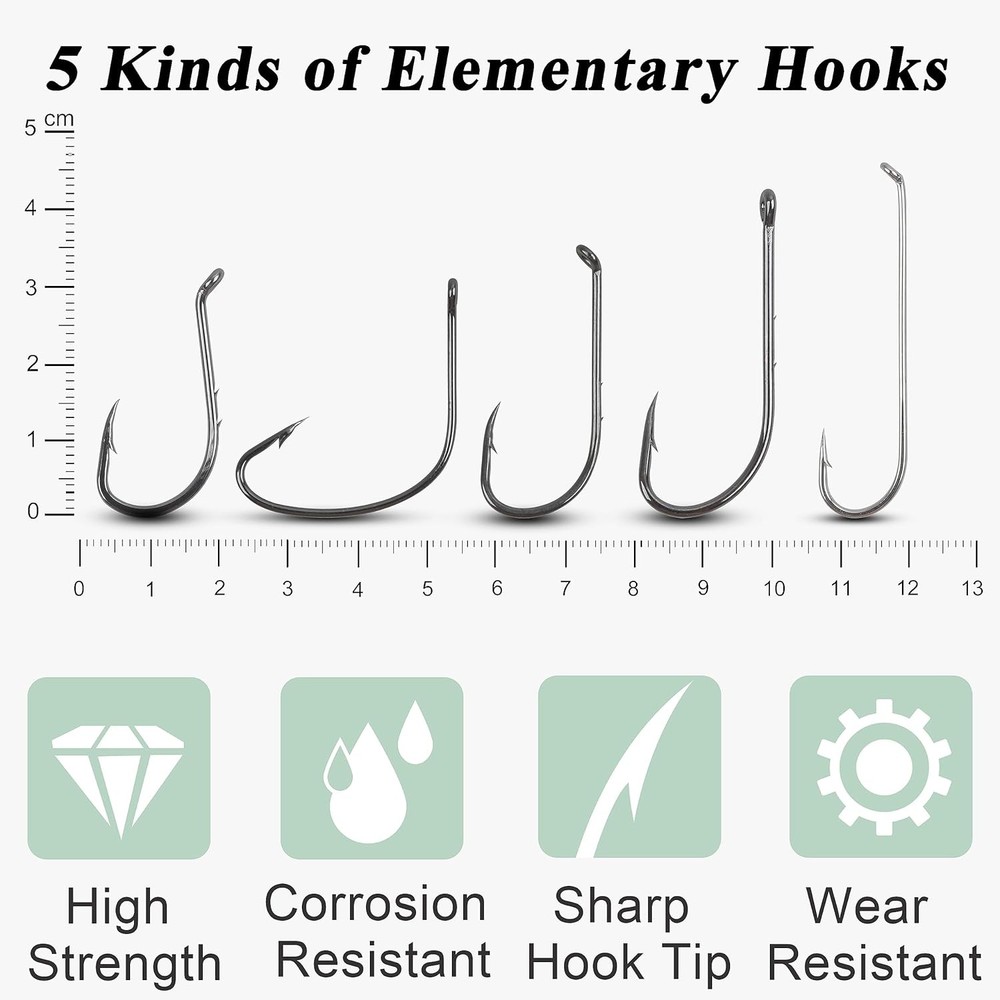 Fishing Hooks Bobbers Tackle Kit, 250pcs Basic Box black