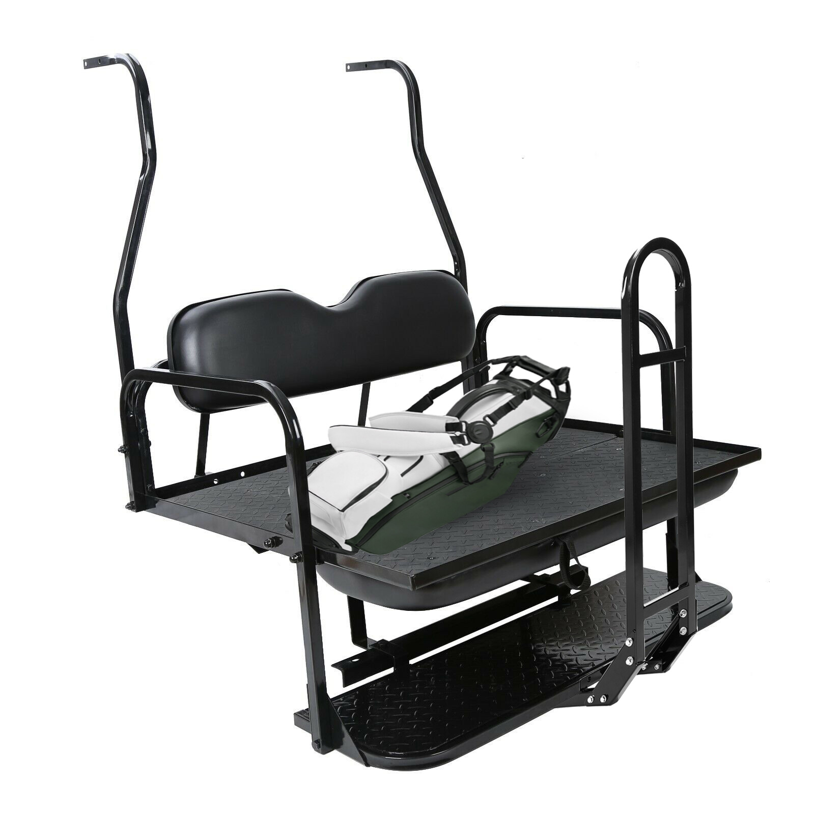 Black Folding Rear Flip Seat Kit w/Grab Bar for Golf Cart Club Car DS 2000-2013