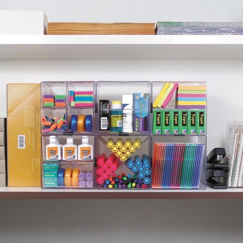 Deflecto Stackable Cube Organizer, 1 Compartment, 6 x 6 x 6, Plastic, Clear