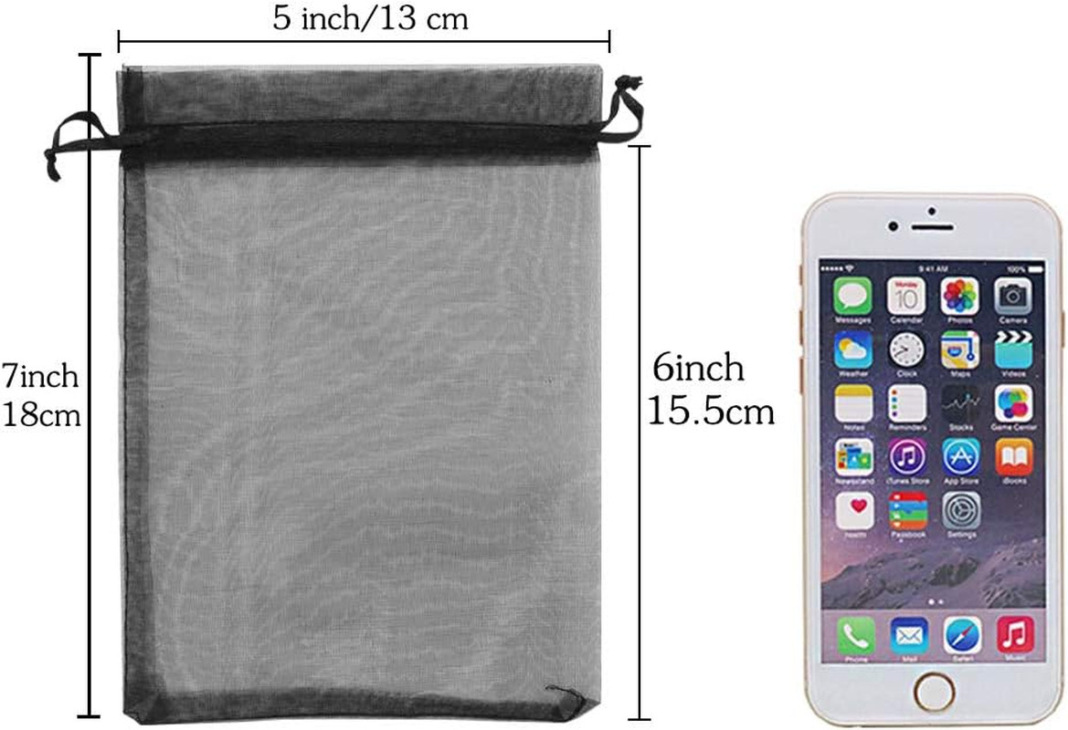 Black Organza Bags 5x7 inch 100pcs, Mesh Candy Bags Jewelry Pouches Drawstring E
