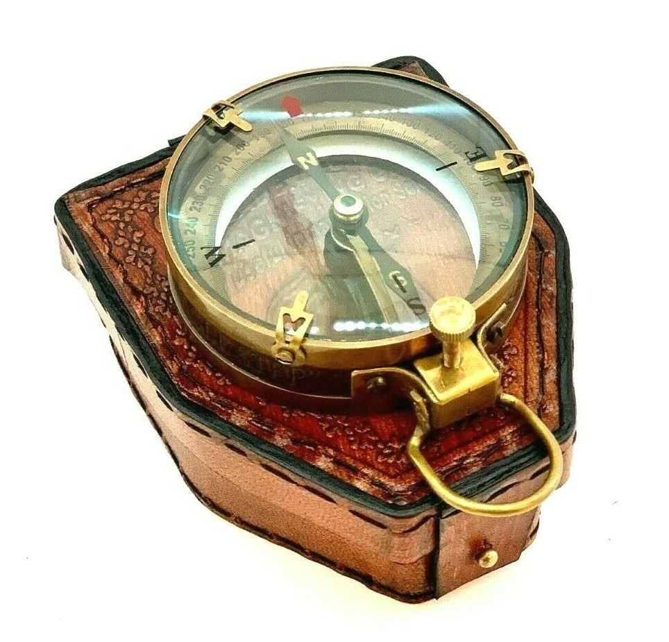 Antique Nautical Map Reading Compass 3" Navigation Pocket Compass with Case