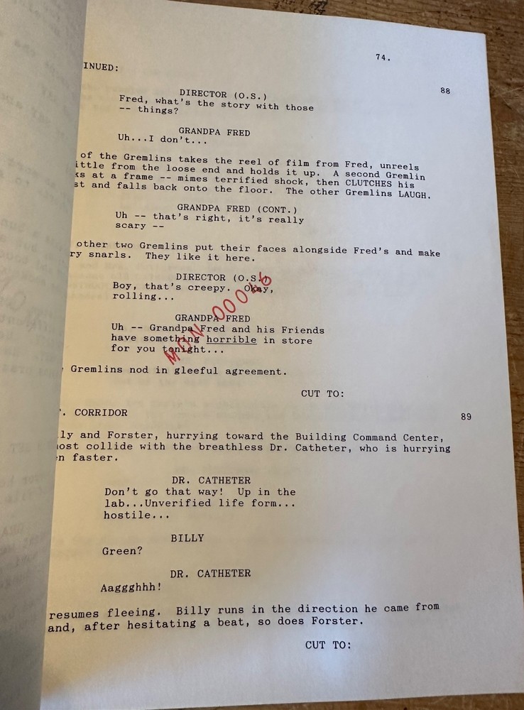 GREMLIN 2 THE NEW BATCH MONOLITH MOVIE ORIGINAL SCREENPLAY SCRIPT SECURITY CODE