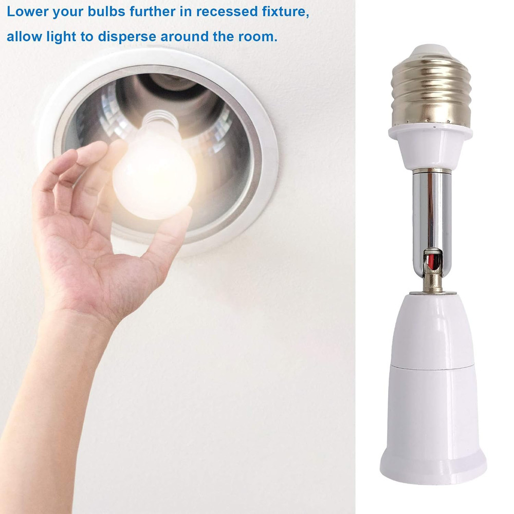 E26/E27 Light Socket Extender, 4.5 Inch Extension Socket Extender Adapter, Adjus