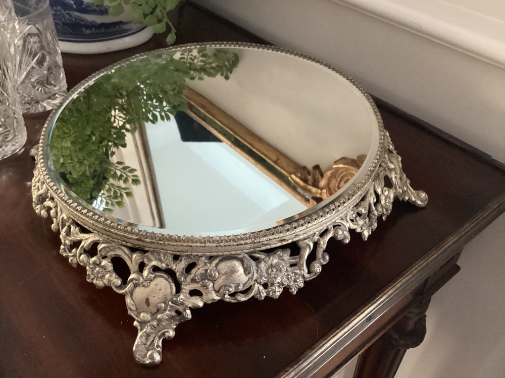 BAROQUE OLDER ROCOCO PLATEAU MIRROR BUFFET SERVER STAND 13 1/2"