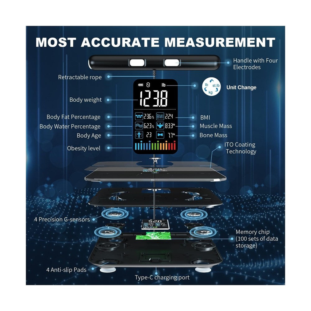 Lepulse Body Composition Scale, 8 Electrode Bathroom Smart Scale with BMI, Bo...