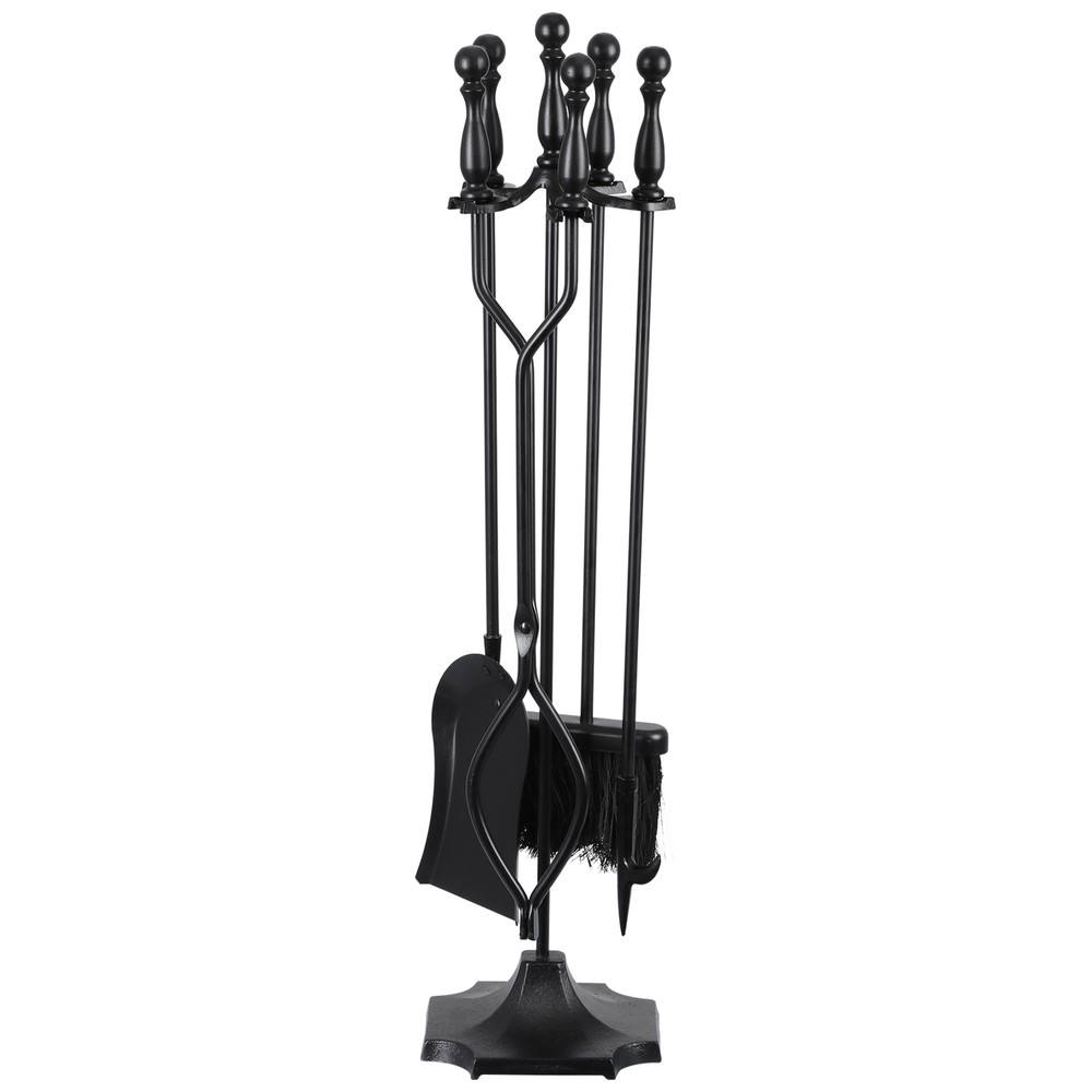 5PCS Fireplace Tools Sets Black Handle Wrought Iron Large Fire Tool Set Indoor