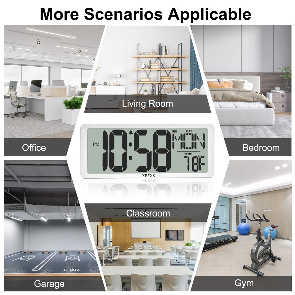 XREXS Digital Wall Clock with Backlight (Not Constantly Illuminated), 14.17 I...