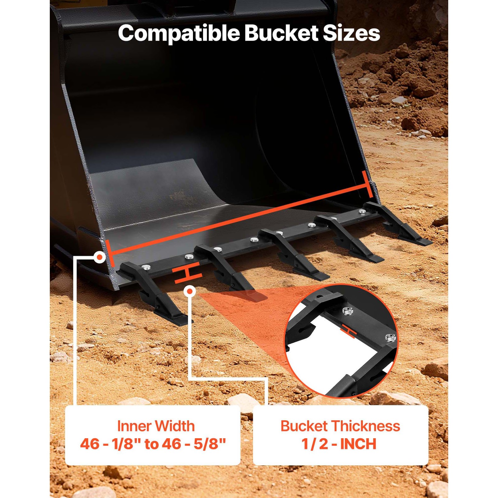 Uimoso Bucket Tooth Bar 46" Tractor Bucket 5 Teeth Bar 4560 lbs Load Capacity
