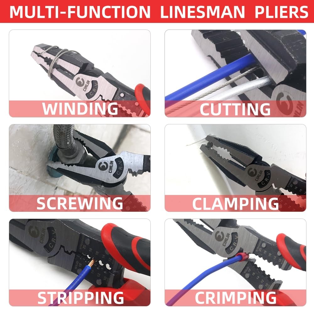 CINLIN Multipurpose Linesman Pliers,8.5in,multifunction Combination Black