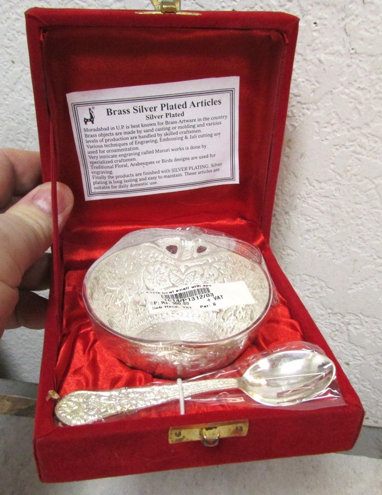 Silver Plated brass Apple bowl & spoon new in original box, great decor items