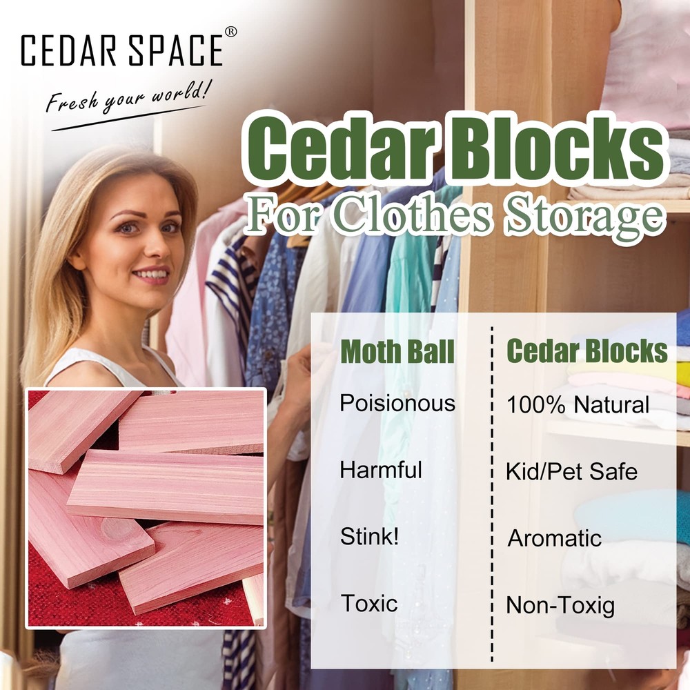 Cedar Blocks for Clothes Storage 16 Pcs, 2 Value Packs 100% Aromatic Red Cede...