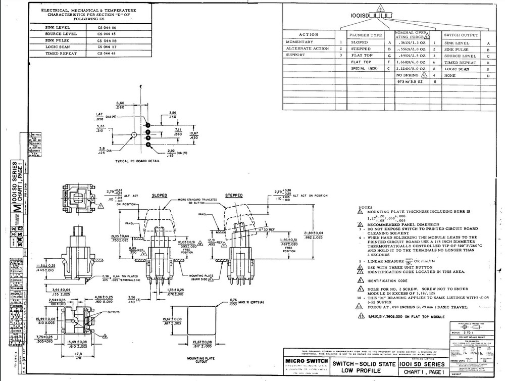 Honeywell/Microswitch 4B1S momentary linear keyboard switch, stepped, logic scan