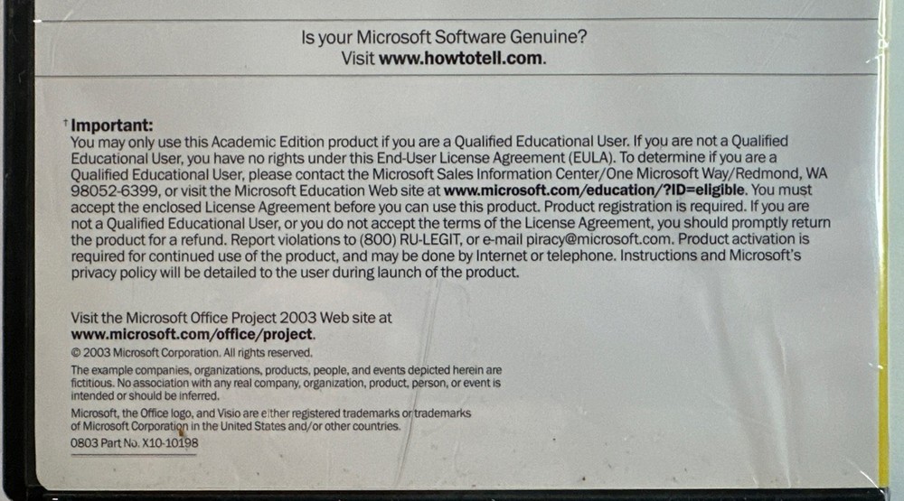 Microsoft Office Project Standard 2003 - Full Version With Product Key + Booklet