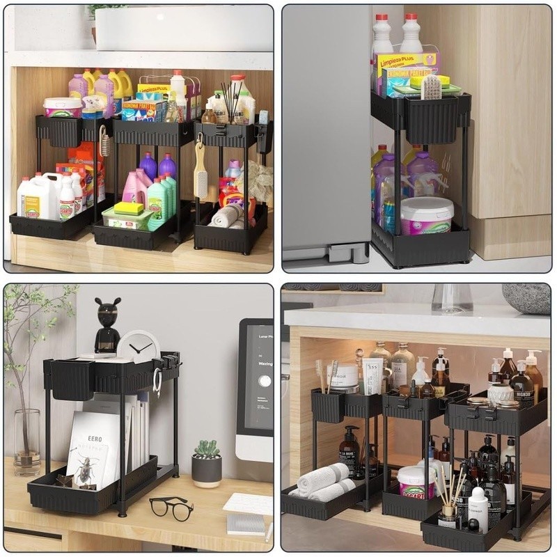 Under Sink Organizer Sliding Storage Drawer Adjustable Multi-Purpose Shelf New