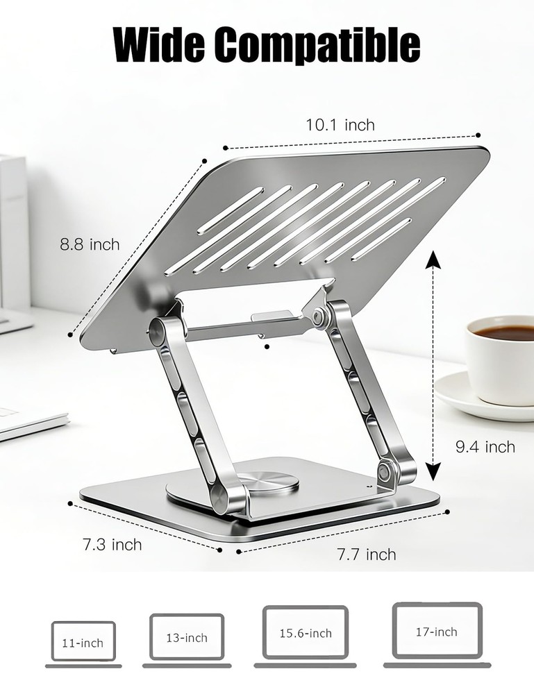 Adjustable Computer Stand with 360 Rotating Base, Ergonimic Foldable Laptop R...