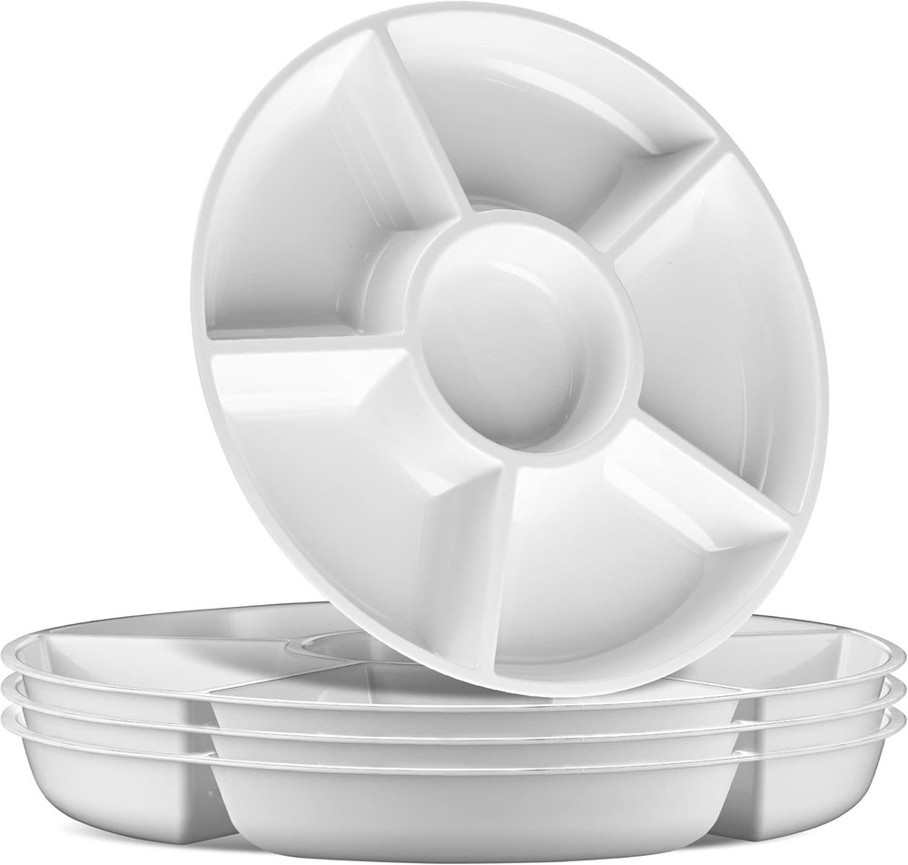 6 Sectional Round Plastic Serving Tray/Platter 2 Black