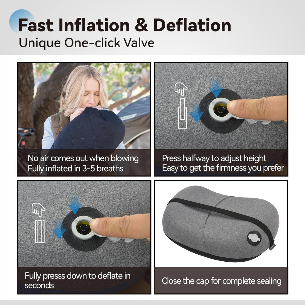 Ultralight Inflatable Camping Pillow with Soft Washable Cover, Compact Compre...