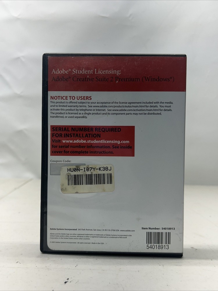 ADOBE STUDENT LICENSING CREATIVE SUITE 2 PREMIUM WITH CODE FOR SERIAL NUMBER