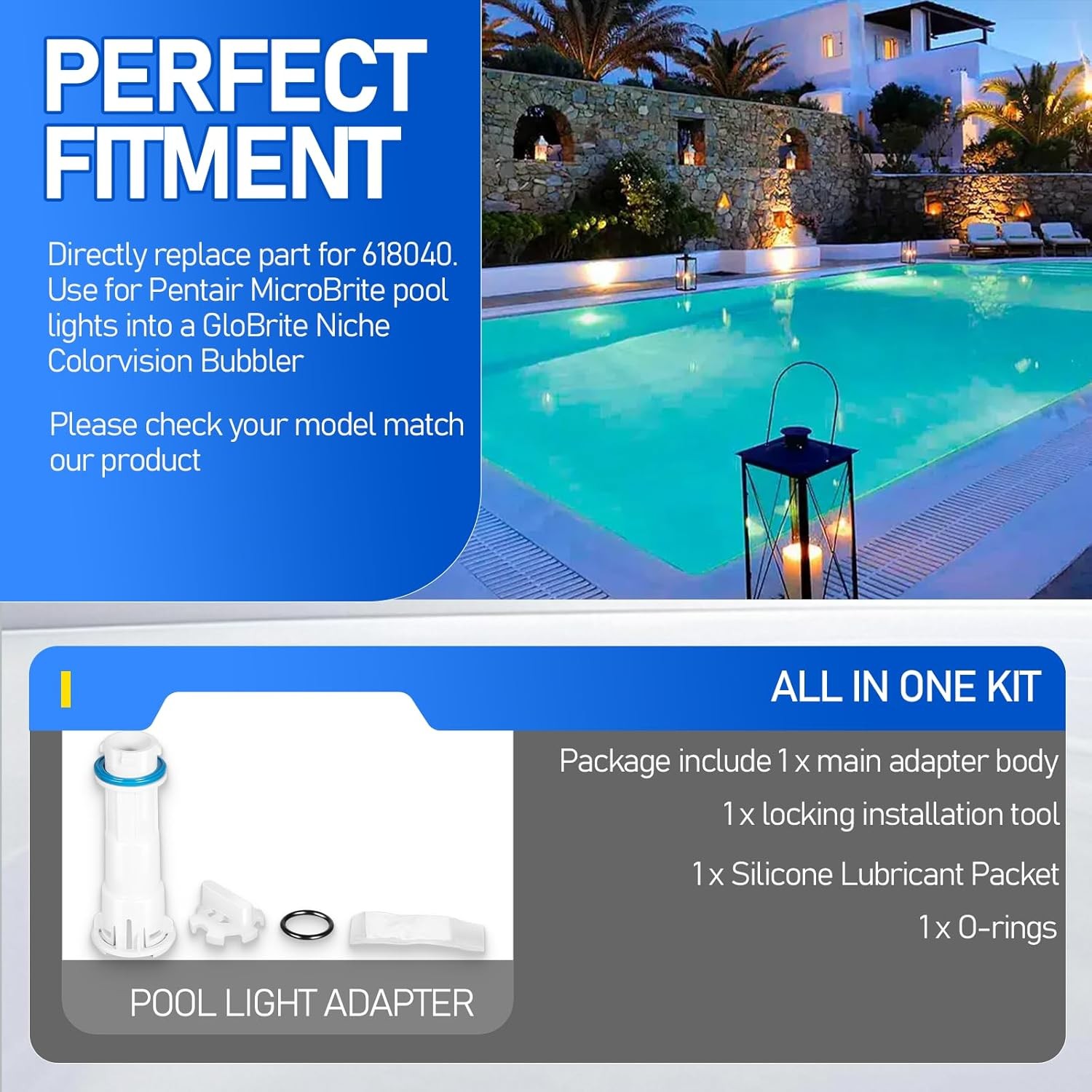 Replacement for Pentair MicroBrite to GloBrite LED Pool Lights Adapter 618040
