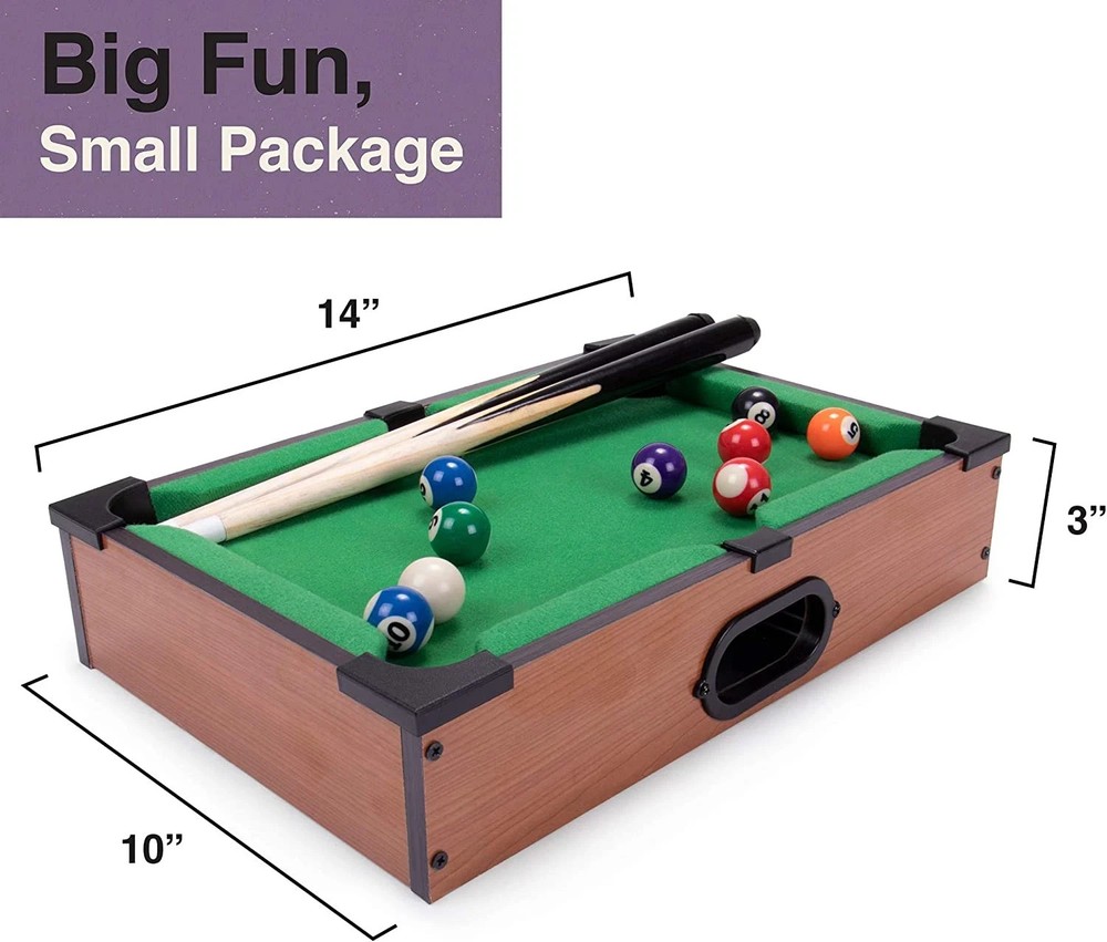NOS Tabletop Pool Mini Pool Table & Billiard Set Small Billiards Game Real Balls