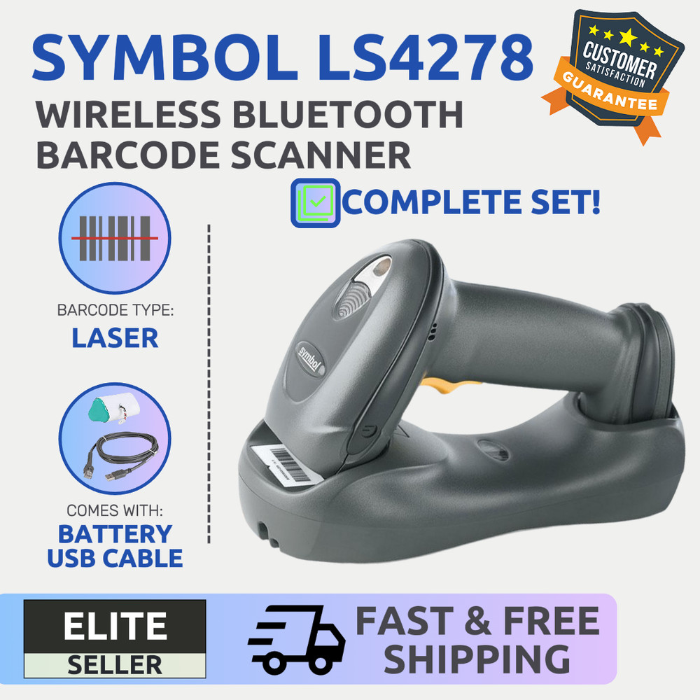 ✅Symbol LS4278 Wireless Bluetooth Laser Barcode Scanner w/ Cradle, USB Cable!⭐🔥