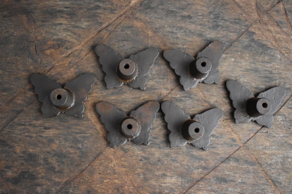 Iron door knobs Vintage Butterfly cabinet drawer handles pull rustic hardwr 6pc