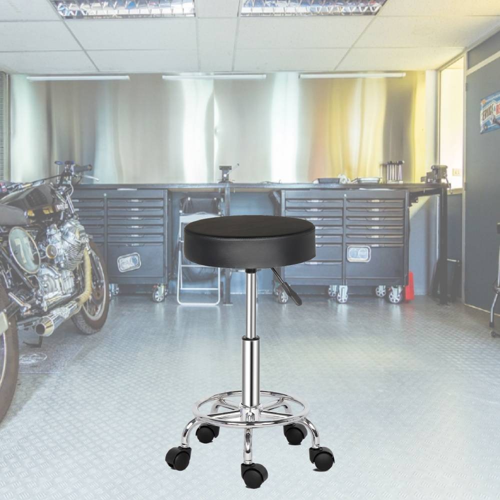 Rolling Garage Stool Adjustable Mechanic Work Shop Salon PU Leather Swivel Seat
