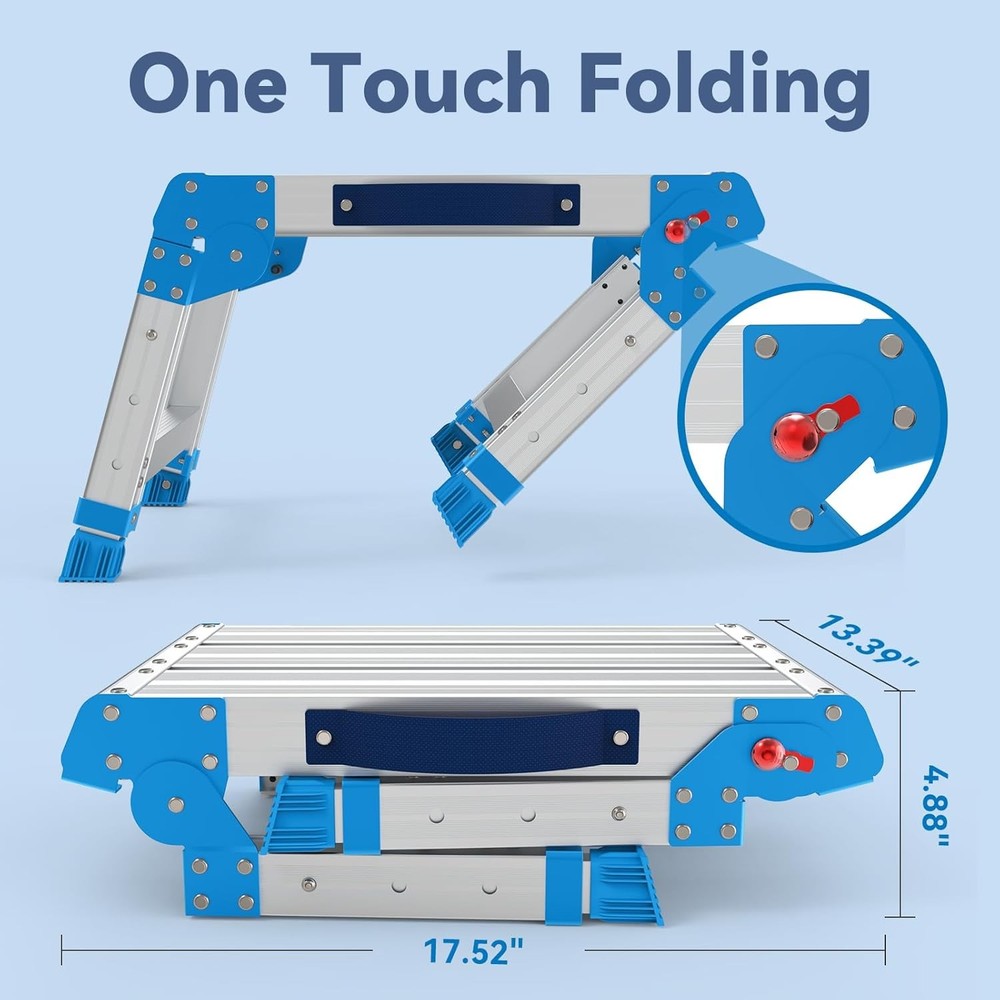 Work Platform 600 Lbs, Folding Step Stool with One-Touch Automatic Fold, 3 Heigh