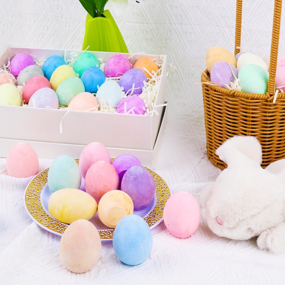 36 Pack Easter Sidewalk Chalks Bulk 36 Solid Colors Chalk Eggs for Easter Bas...