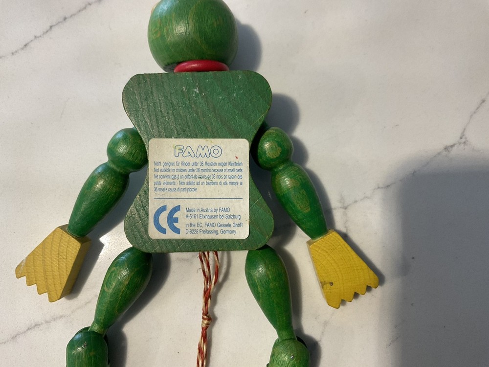 Vintage Austrian Wooden Frog Jumping Jack String Puppet