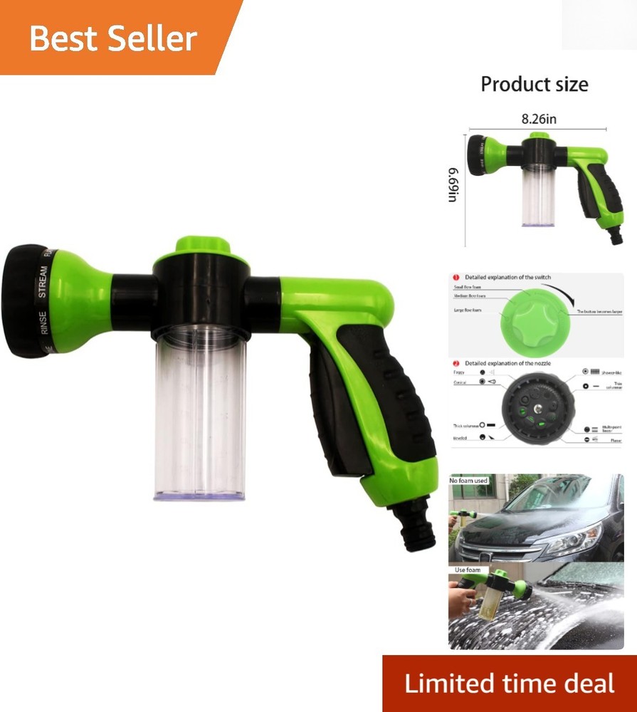 Compact High Pressure Cleaning Nozzle with 8 Adjustable Foaming Patterns - Green