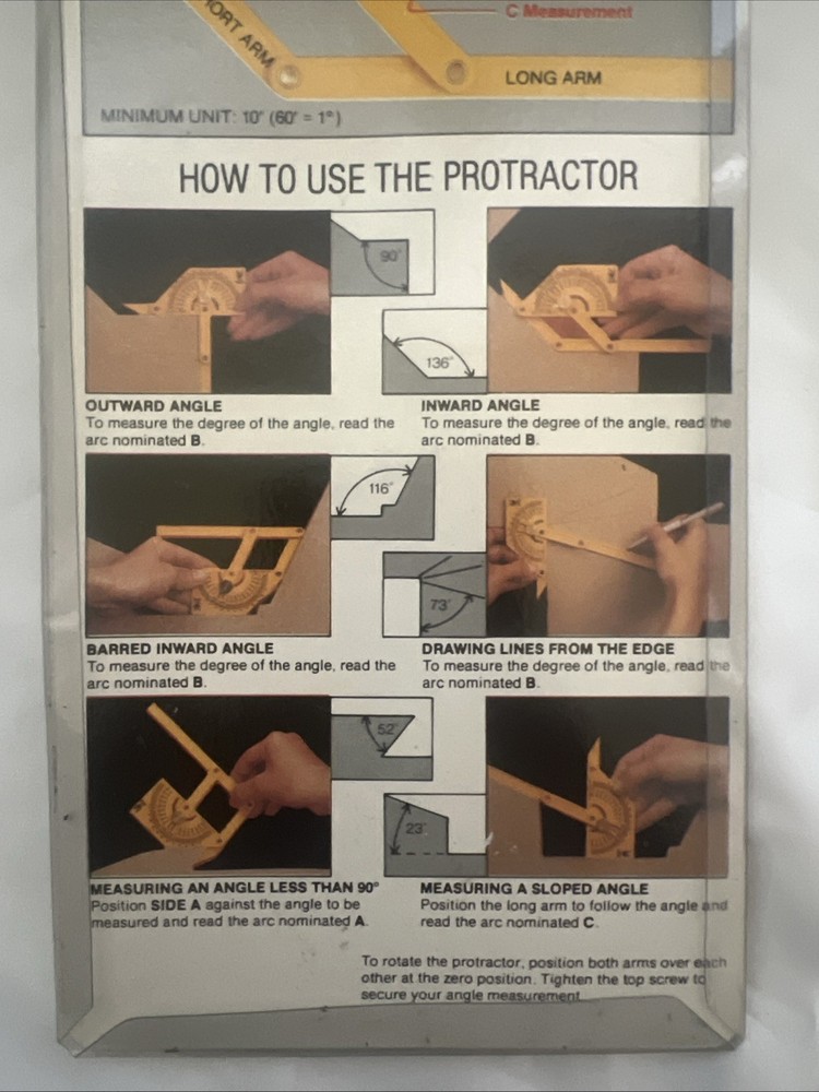 CCKL CREATOR P1028 Adjustable Protractor Multipurpose Angle Finder Yellow NIP