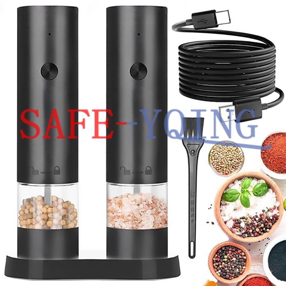 Electric Salt and Pepper Grinder Set with Rechargeable Base Mill-Adjustable