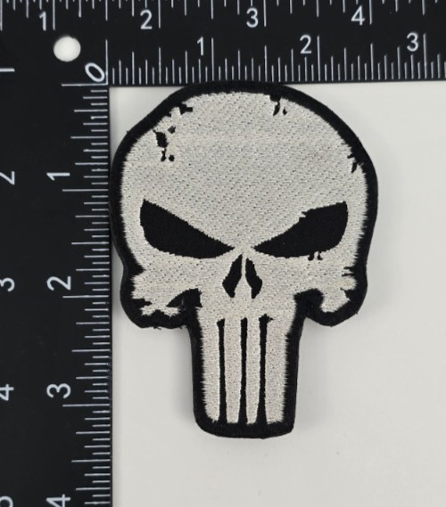 The Punisher White Skull Logo Embroidered Patch (Hook and Loop)