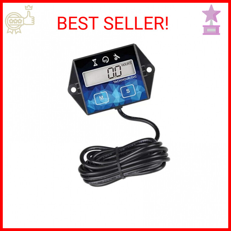 Runleader Small Engine Hour Meter, Digital Tachometer, Maintenance Reminder, Bat