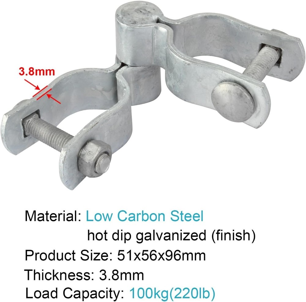 Chain Link Gate Post Hinges - 4 Pair Set, 220 lb Load Capacity, Silver Finish