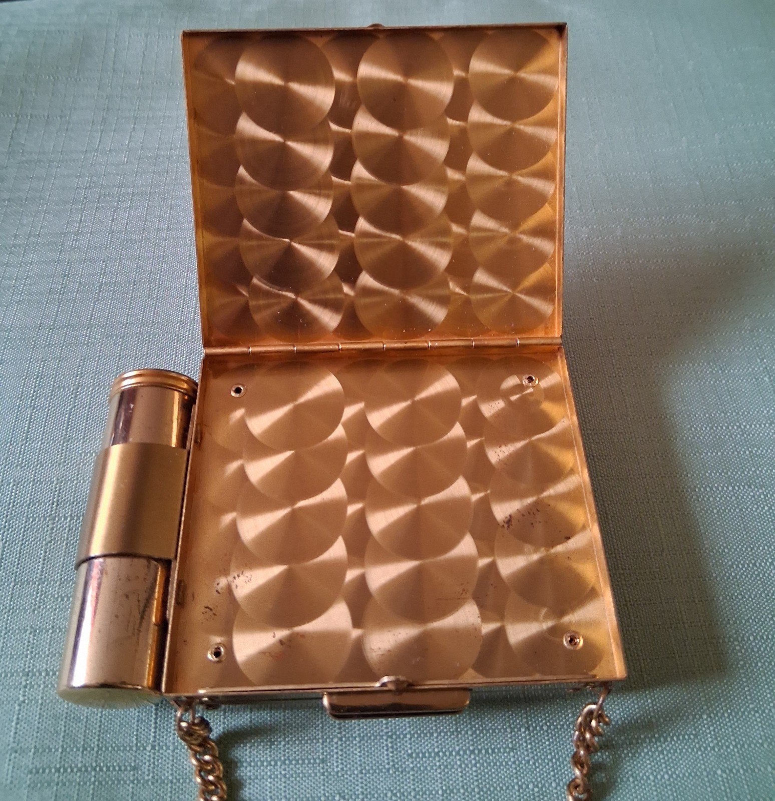 Vintage Guilloche Ballerina Double Lipstick Cigarette Make Up Compact Purse