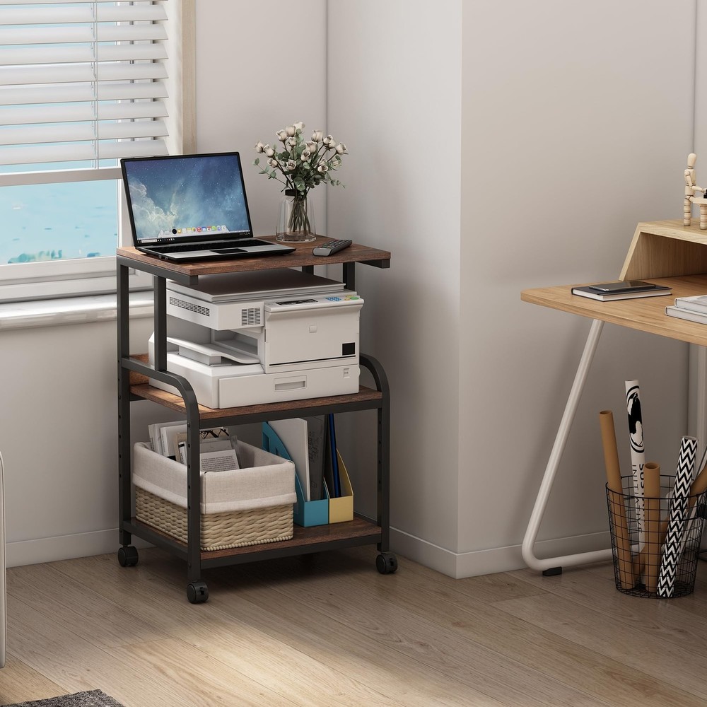 Fannova Printer Table Stand with Height Adjustable Shelf, 3 Tier Rolling Prin...