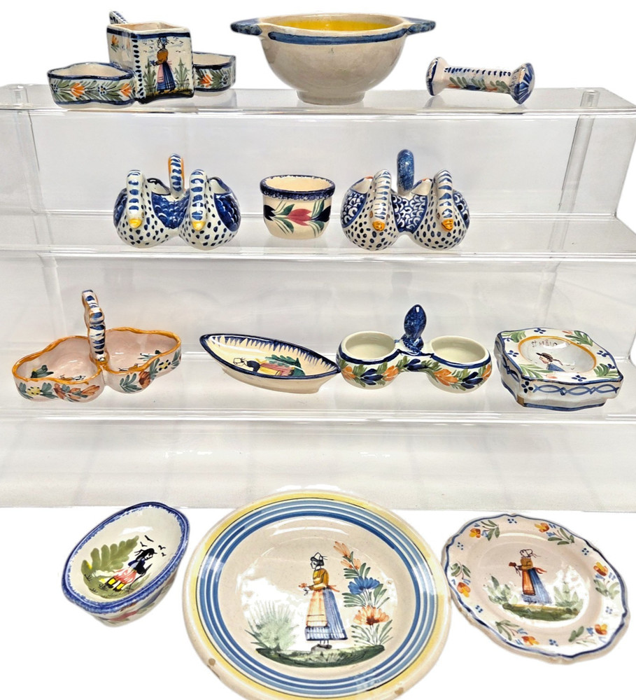 C020 13 pc QUIMPER-OPEN SALTS, SMALL PLATES, etc.