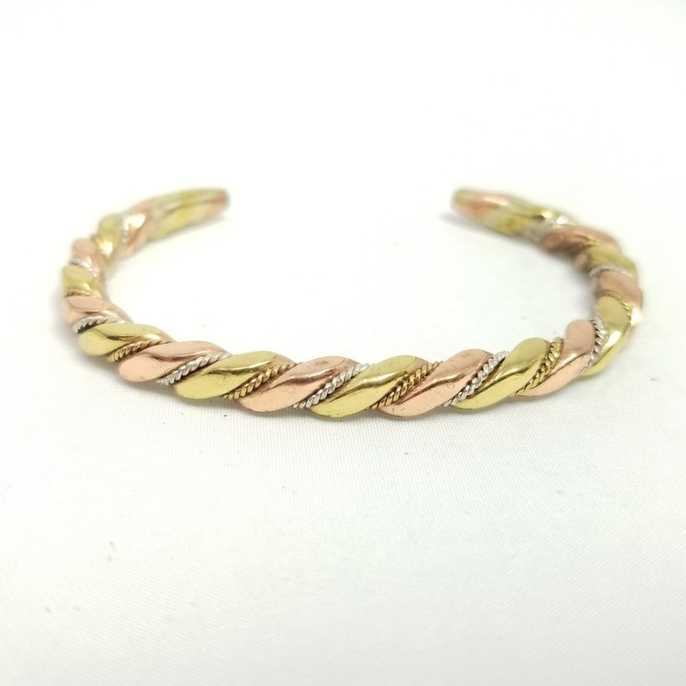 Vintage Solid Mixed Metal Cuff Bangle Bracelet, Solid Unsigned Estate