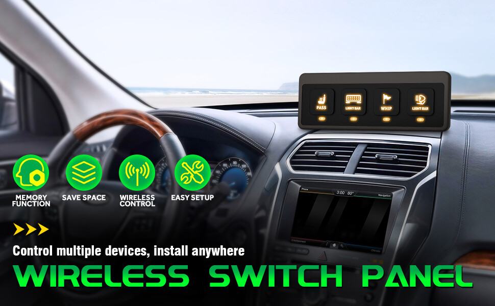 Wireless Switch Panel, 4 Gang Led Lights Flash Remote Circuit Control Relay Box
