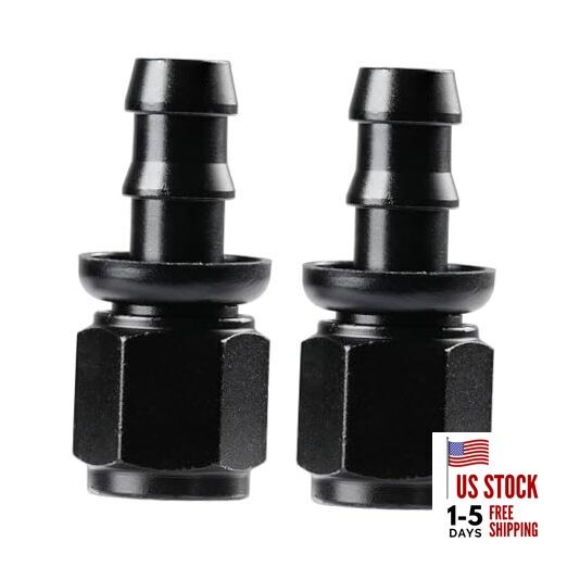 Push Lock Hose Fitting End Black 2PCS 6AN Straight