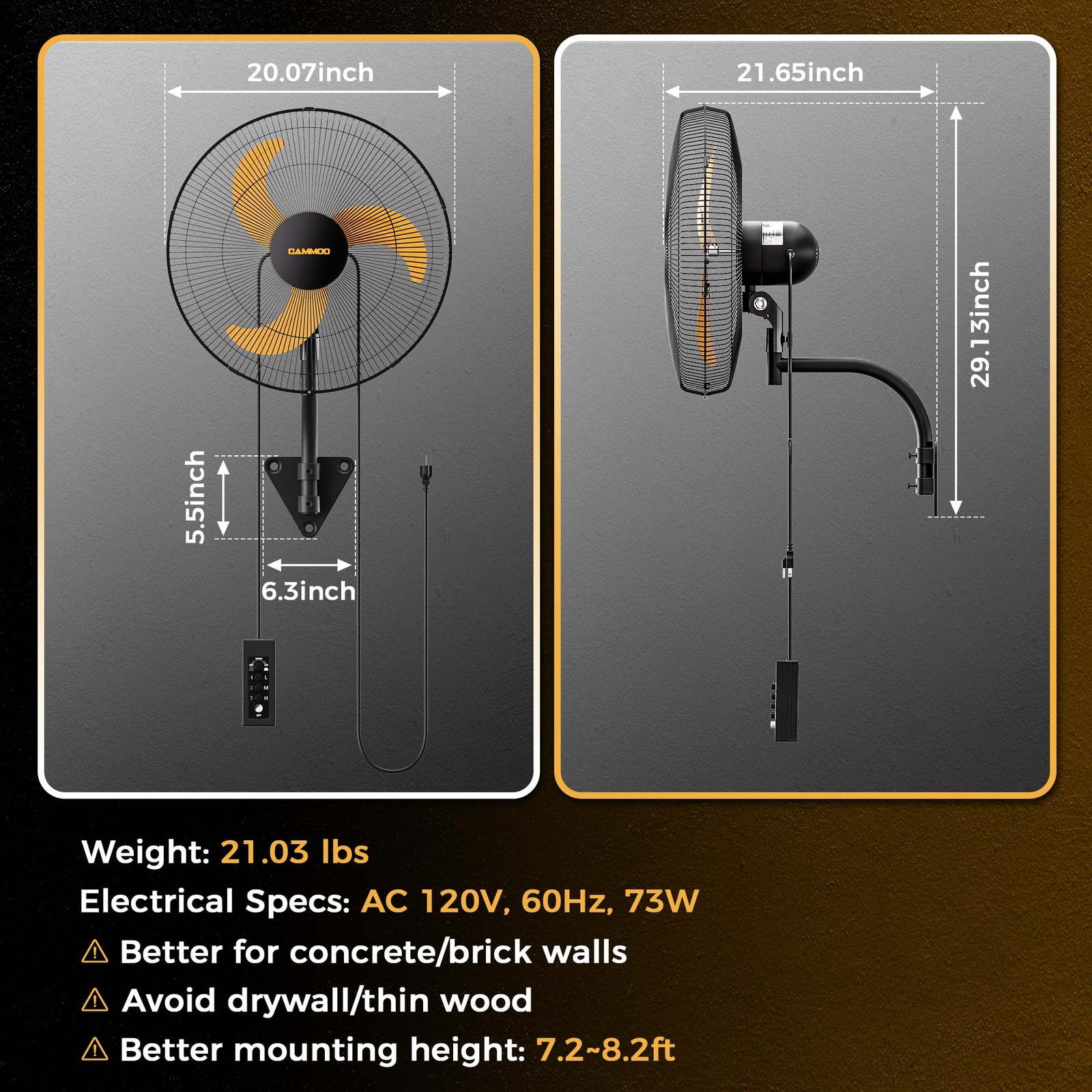 18 Inch Industrial Wall Mount Fan Oscillating with Remote 3-Speed 2 Packs