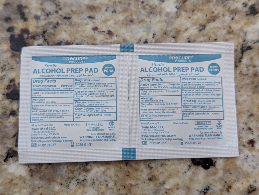 ProCure Sterile Alcohol Prep Pads Medium 200 Count PC185