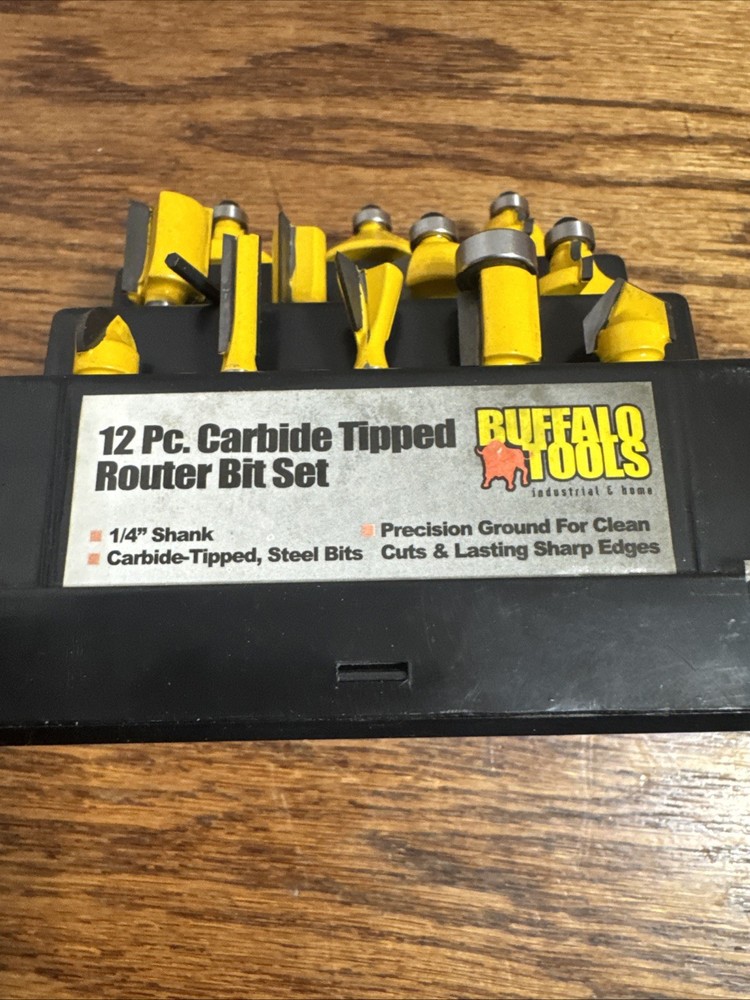 BUFFALO TOOLS 12 PC. CARBIDE TIPPED ROUTER BIT SET.