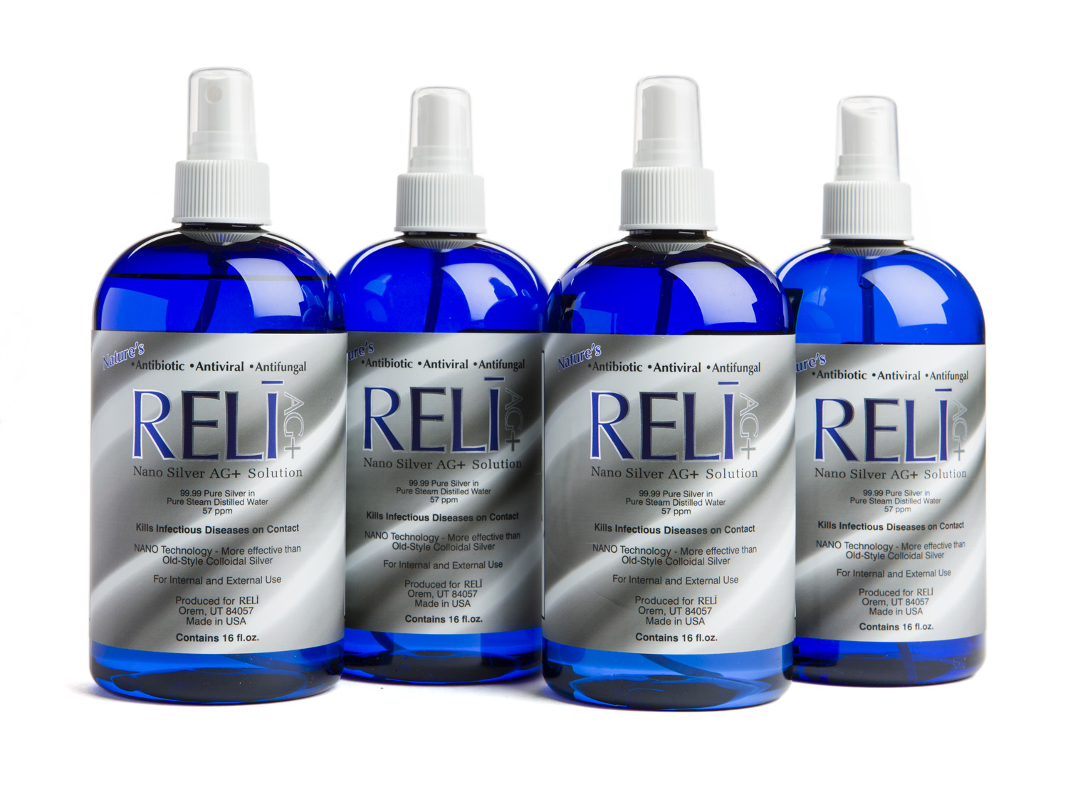 RELI NANO SILVER AG+ SOLUTION, 57 PPM, 4 - 16 oz bottles
