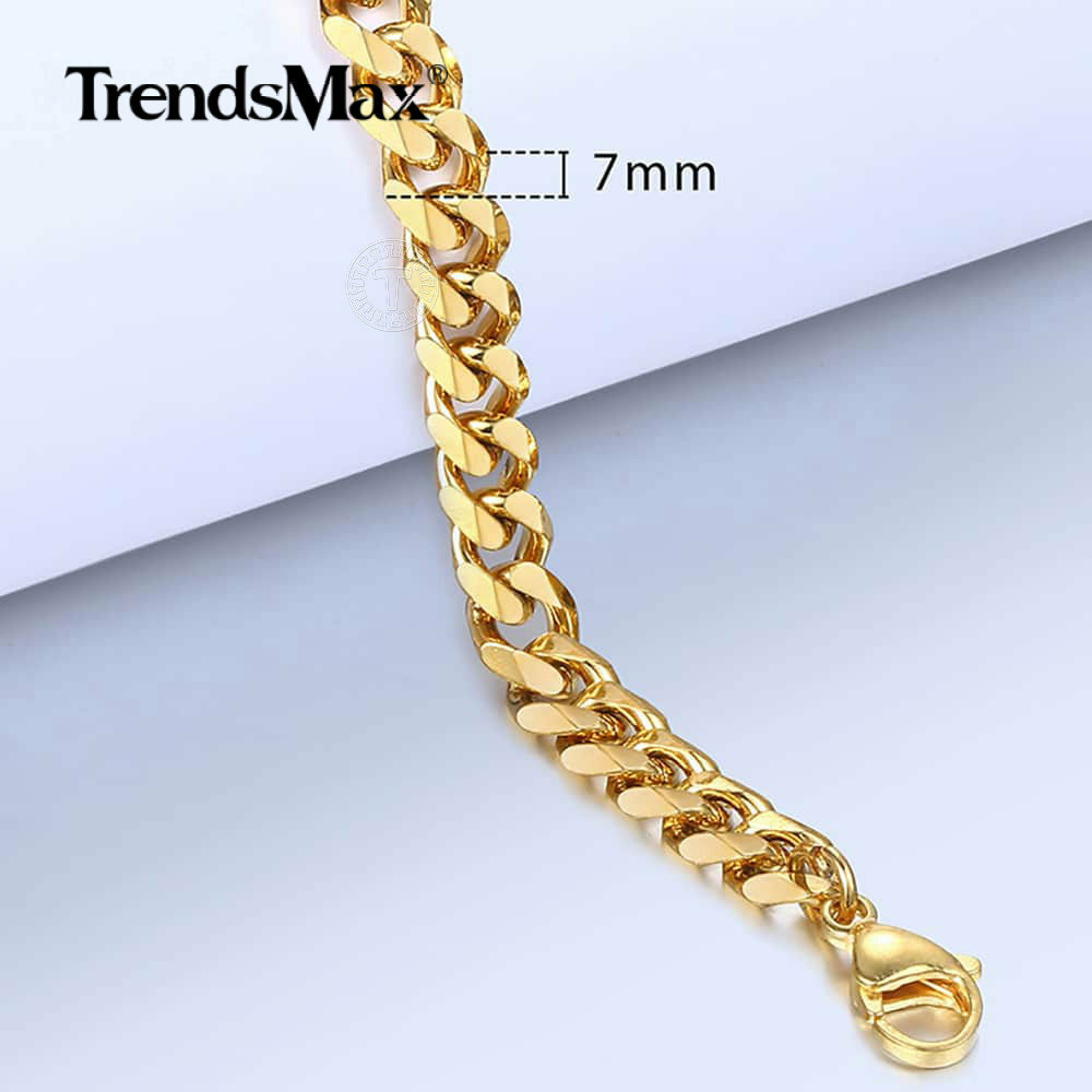3/5/7/9/11mm 14K Gold Plated Stainless Steel Curb Cuban Chain Bracelet Men 7-11"