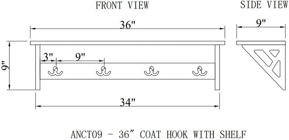 Coventry 36" W Coat Hook with Shelf, Gray