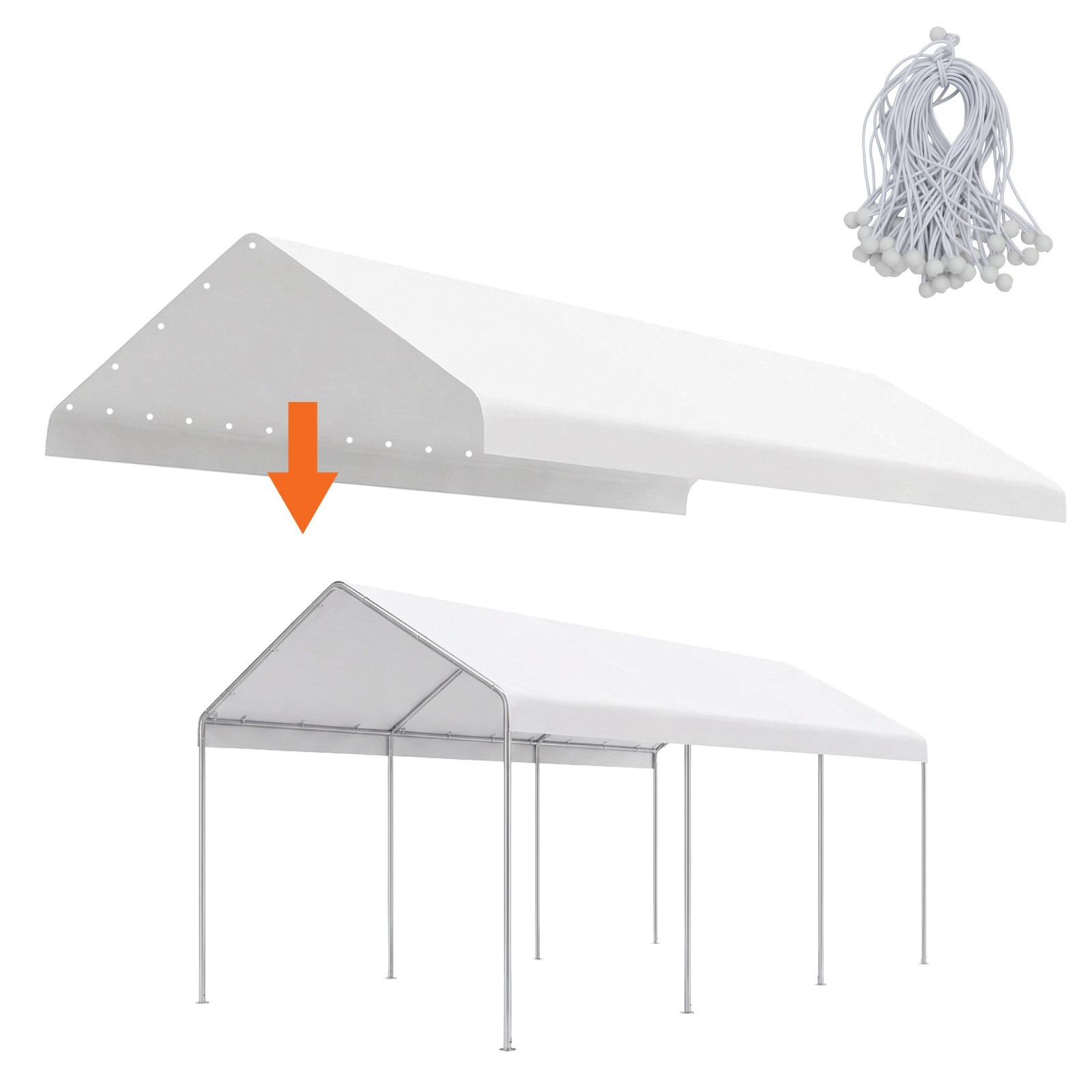 Aoodor 10 x 20 FT Carport Replacement Canopy Cover with Extra-Long Ball Bungees