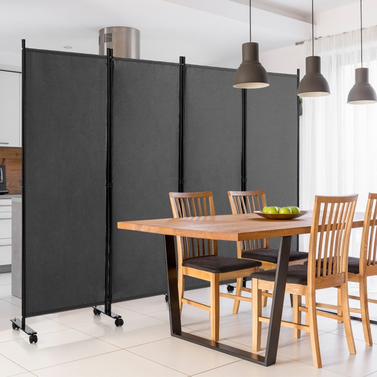 4-Panel Folding Room Divider with Lockable Wheels - Portable Privacy Screen